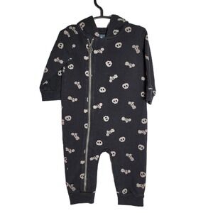 Koala Kik Baby 6M Motorcycle & Skull Print Hooded Romper Black Cotton‎ Zip